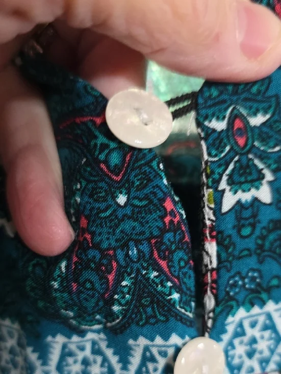 R. Vivimos Womens Dress Buttons Front Slit Teal Floral Tab Sleeves Sz M 8/10 EUC - Picture 6 of 13